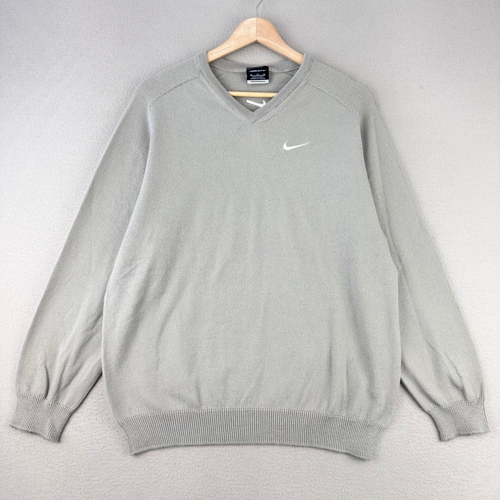 Nike Golf V-Neck Sweater Mens XL Gray Pullover Wool Blend Swoosh‎ Logo